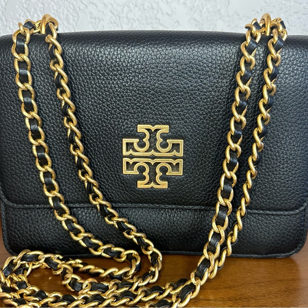 Tory Burch Britten Black Crossbody Bag with Gold Chain